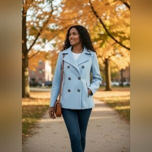Banana Republic Sky Blue Double-Breasted Pea Coat